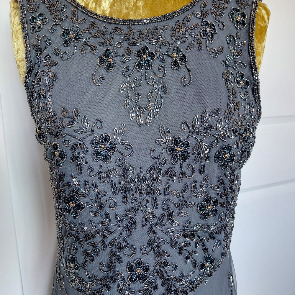 Pisarro Nights Silver Floral Embellished Dress